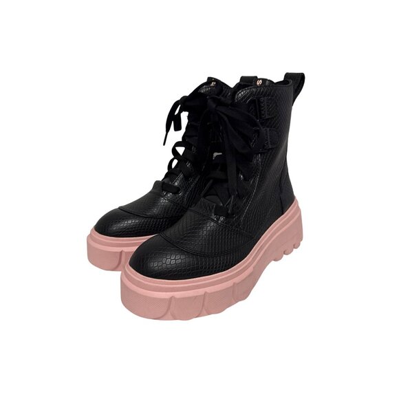 Sorel Caribou X Lace Boots Pink Sole Waterproof Black Leather Women's Size 7 NEW - Picture 4 of 11